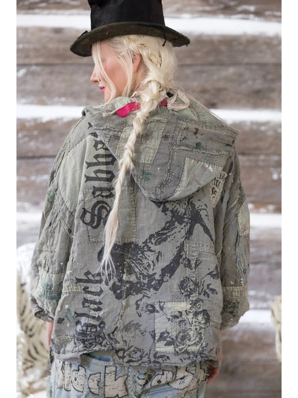 Magnolia Pearl Black Sabbath Eden Roth Hoodie Linen Patchwork Distressed Paint